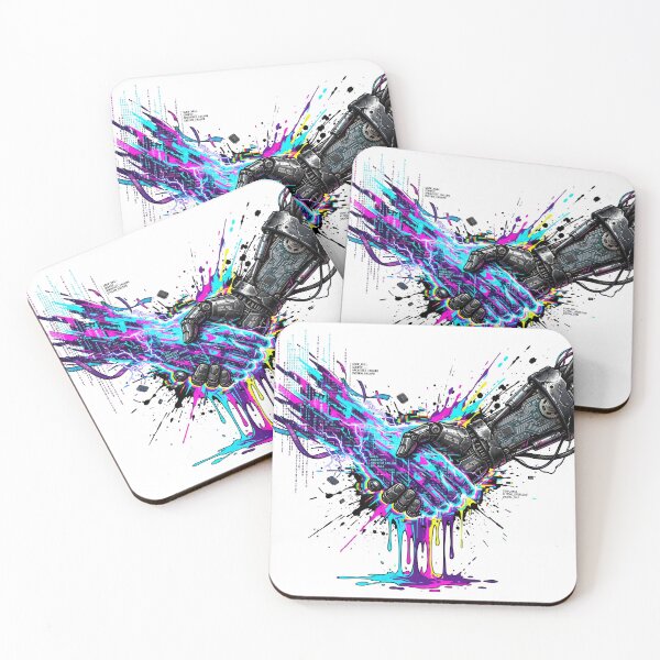 Item preview, The Transhuman Connection: Cyborg Hands Splatter Art designed and sold by OnikaD art.