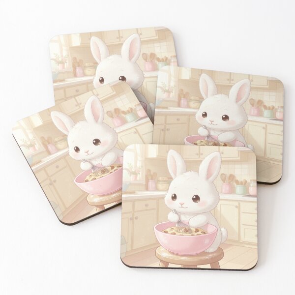 Item preview, Cute Kawaii Bunny Baking In Aesthetic Pastel Kitchen designed and sold by SoftAuraStudi0.