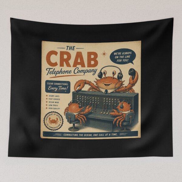 Item preview, The Crab Telephone Company – Funny Retro Ocean Poster designed and sold by Galskap.