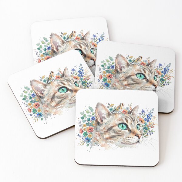 Item preview, Wildflower Soul Cat – Watercolor Cat with Bird & Flower Wreath | Mystical Cottagecore Art designed and sold by Fernhaven.