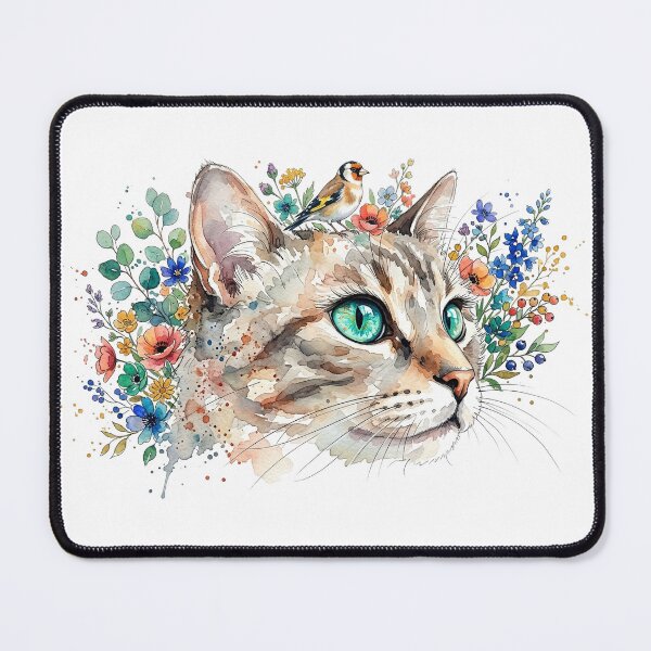Item preview, Wildflower Soul Cat – Watercolor Cat with Bird & Flower Wreath | Mystical Cottagecore Art designed and sold by Fernhaven.
