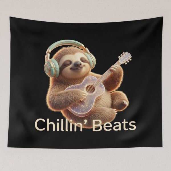 Item preview, Chillin’ Beats Sloth – Cute Aesthetic Music Lover Guitar Design designed and sold by MartBook.