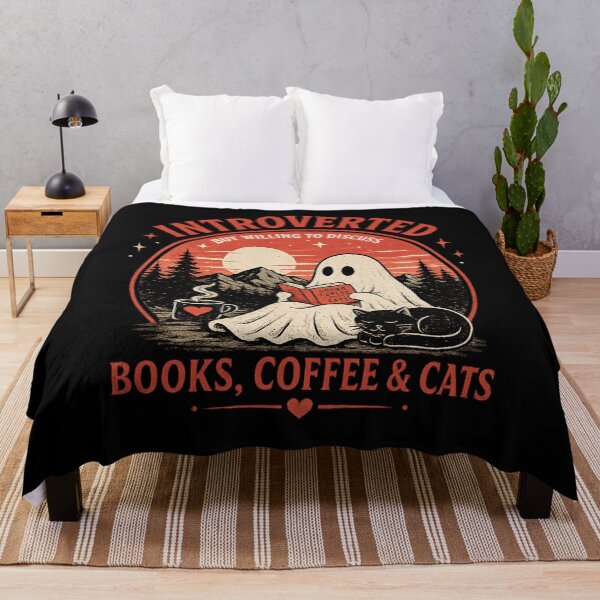 Item preview, Introverted but Willing to Discuss Books, Coffee & Cats – Cozy Ghost Aesthetic Design designed and sold by WinterStorm01.