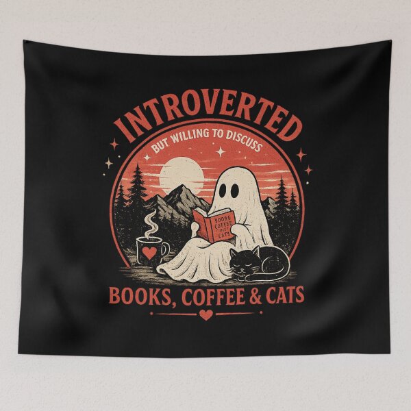 Item preview, Introverted but Willing to Discuss Books, Coffee & Cats – Cozy Ghost Aesthetic Design designed and sold by WinterStorm01.