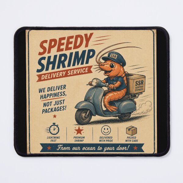 Item preview, Speedy Shrimp Delivery Service – Funny Retro Ocean Poster designed and sold by Galskap.