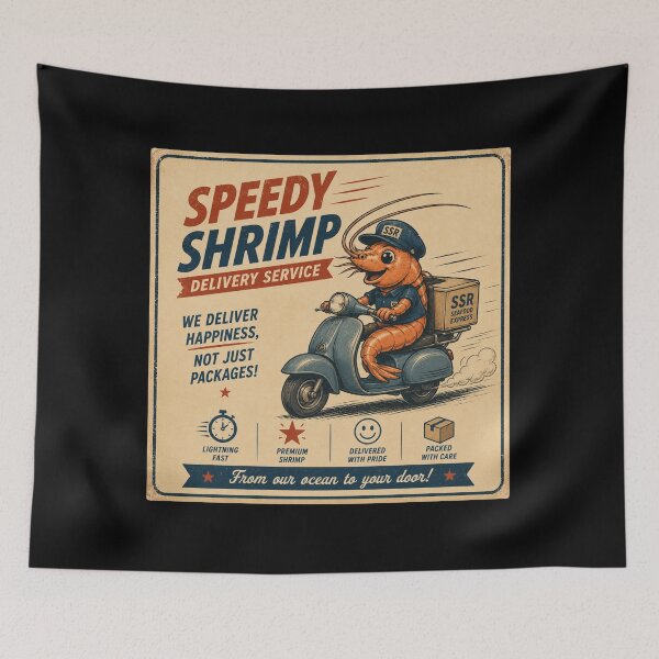 Item preview, Speedy Shrimp Delivery Service – Funny Retro Ocean Poster designed and sold by Galskap.