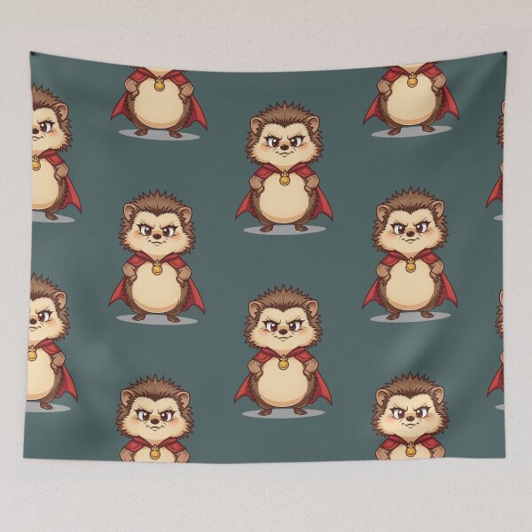 Item preview, A small hedgehog puffing out its chest, a mini-cape, a very determined expression. designed and sold by Art70shop.