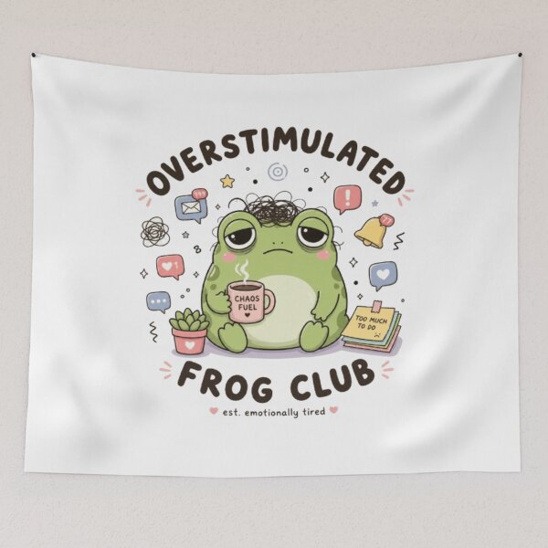 Item preview, Overstimulated Frog Club Cute Frog Meme Sticker | Burnout Humor Aesthetic Animal Design designed and sold by Youpiworld.