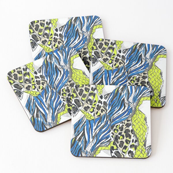 Item preview, Mixed Animal Print Abstract Pattern - Neon Yellow and Electric Blue designed and sold by TaiwanMemory.
