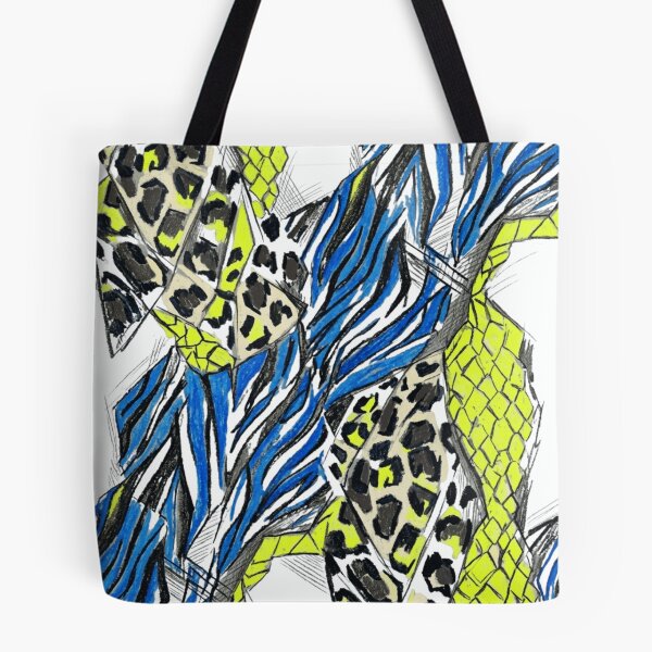 Item preview, Mixed Animal Print Abstract Pattern - Neon Yellow and Electric Blue designed and sold by TaiwanMemory.