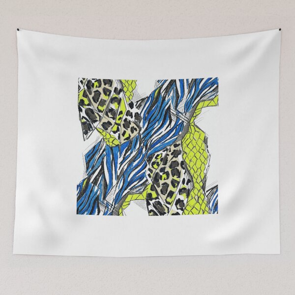 Item preview, Mixed Animal Print Abstract Pattern - Neon Yellow and Electric Blue designed and sold by TaiwanMemory.