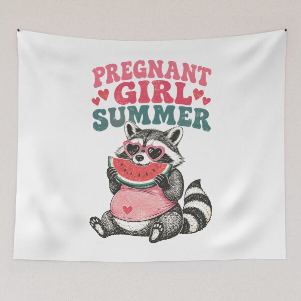 Item preview, Pregnant Girl Summer Feral Raccoon Mom Eating Watermelon designed and sold by DesignsByAnett.