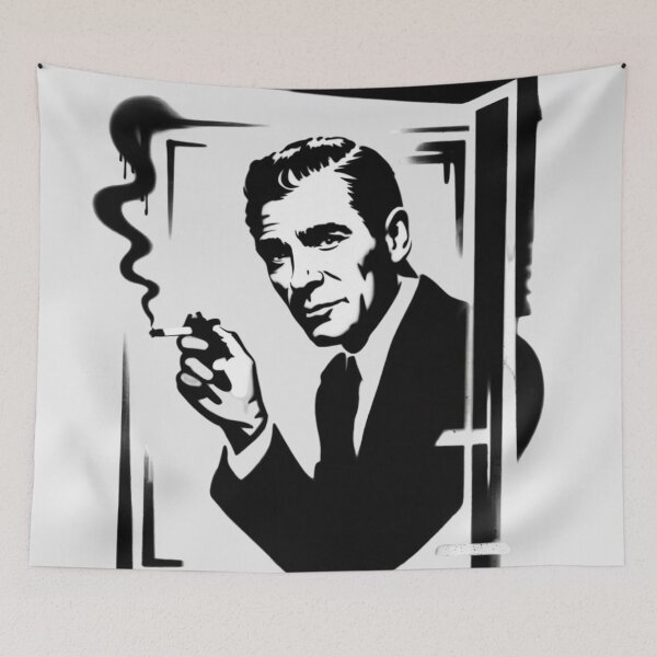 Item preview, a banksy style black and white drawing of rod serling designed and sold by 123ks.