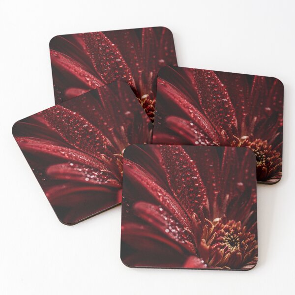 Item preview, Dark Red Gerbera with Rain Drops — Moody Floral Macro Photography Print Wall Art Poster designed and sold by CunningMaskPrints.