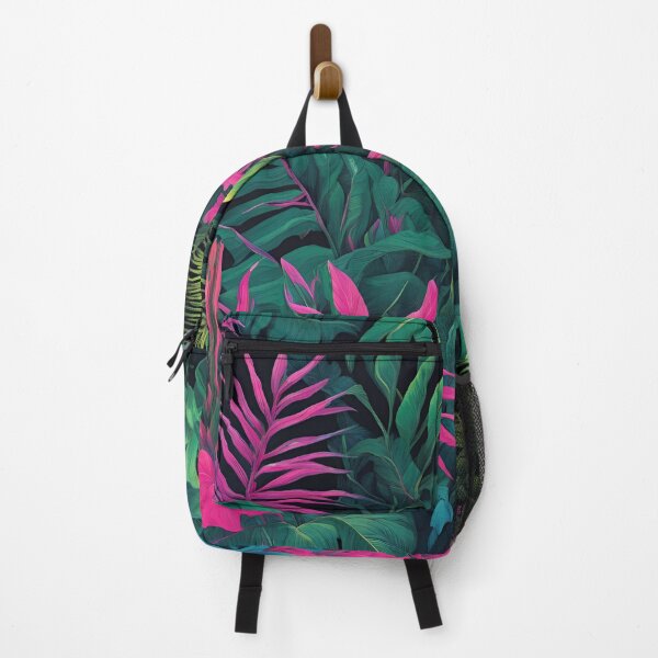 Artikelvorschau, Neon Jungle Escape – Tropical Vaporwave Backpack Design | Retro Futuristic Nature Art entworfen und verkauft von Fernhaven.
