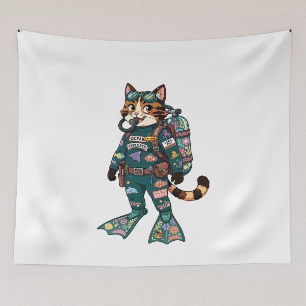 Item preview, Marine Ecologist Cat Exploring Coral Reefs designed and sold by Sol MarineLife Shop.