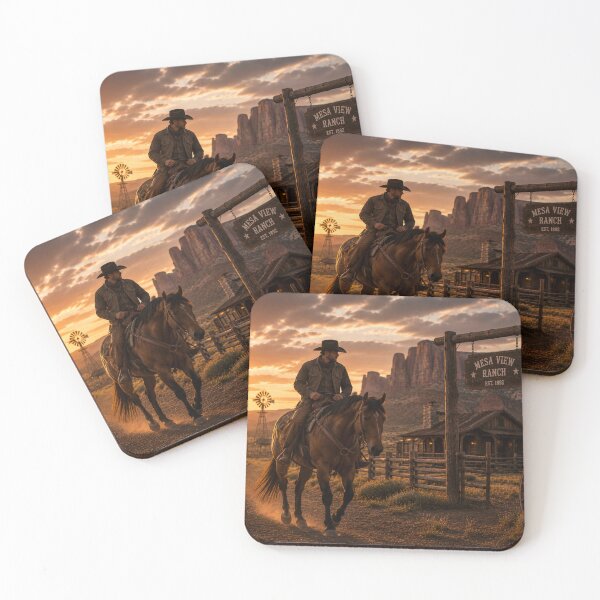 Item preview, Cowboy at Mesa View Ranch – Western Sunset Horse Artwork designed and sold by  QuarterHorseArt by Just my Studio.