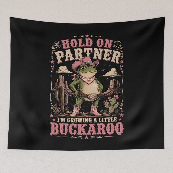 Item preview, Hold On Partner I'm Growing A Little Buckaroo Cowgirl Frog Pregnant designed and sold by DesignsByAnett.