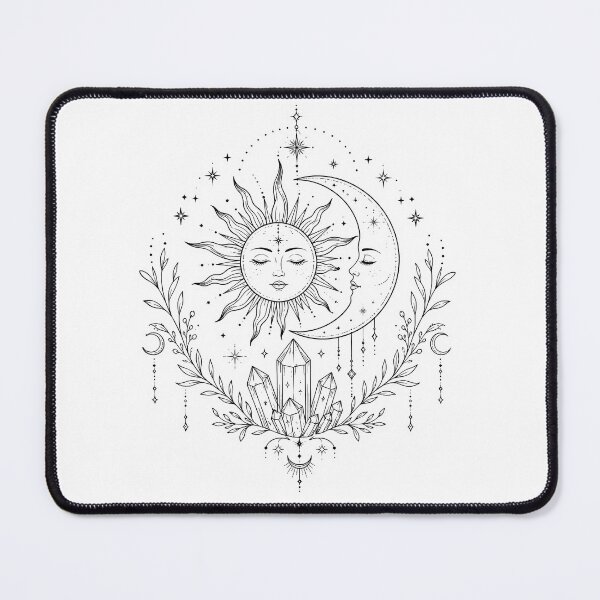 Item preview, Celestial Sun and Moon with Crystals Fine Line Art designed and sold by Line_Art.