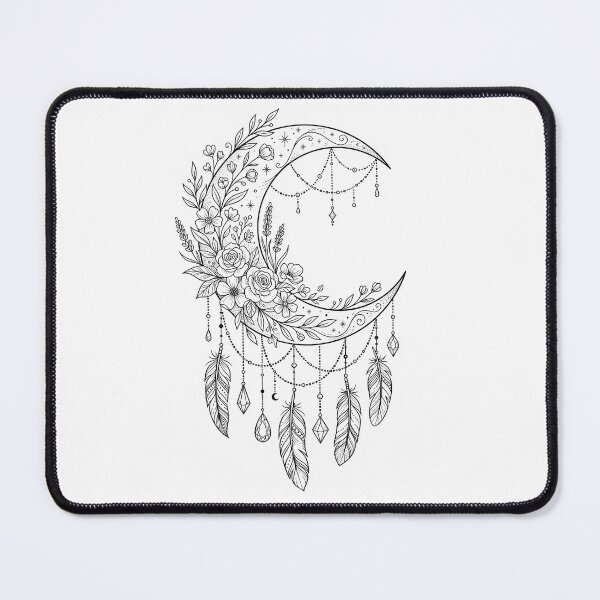 Item preview, Boho Moon with Flowers and Feathers Mystical Art designed and sold by Line_Art.