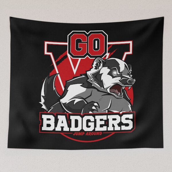 Item preview, Go Badgers - Fierce Red and Black Mascot Jump Around Art designed and sold by Canache.