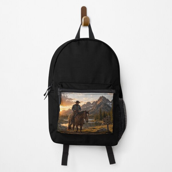 Item preview, Cowboy Horse Mountain Trail – Western Wilderness Sunset Art designed and sold by  QuarterHorseArt by Just my Studio.