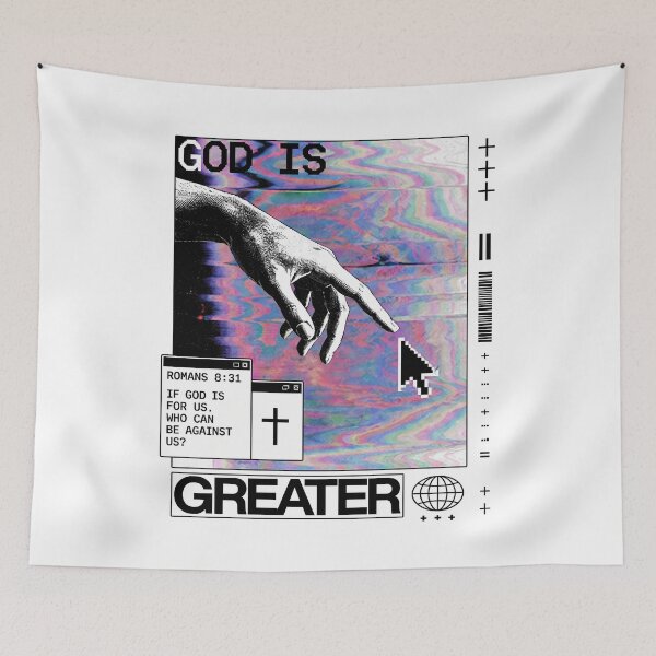 Item preview, God is Greater, If God is for us, who can be against us Romans 8:31 Retrowave Christian 80s designed and sold by bard-art.
