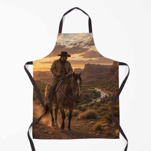 Item preview, Cowboy Riding Through Red Cliffs Canyon – Western Desert Sunset Art designed and sold by QuarterHorseArt by Just my Studio.