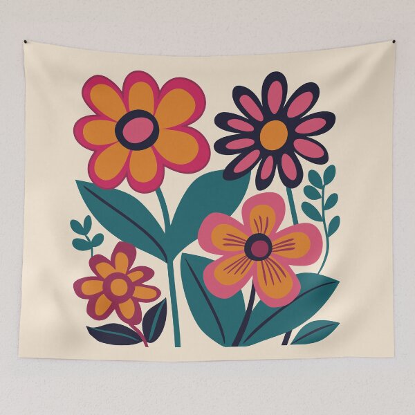Item preview, Bold daisy bouquet, 70s floral print designed and sold by CroesCreations.