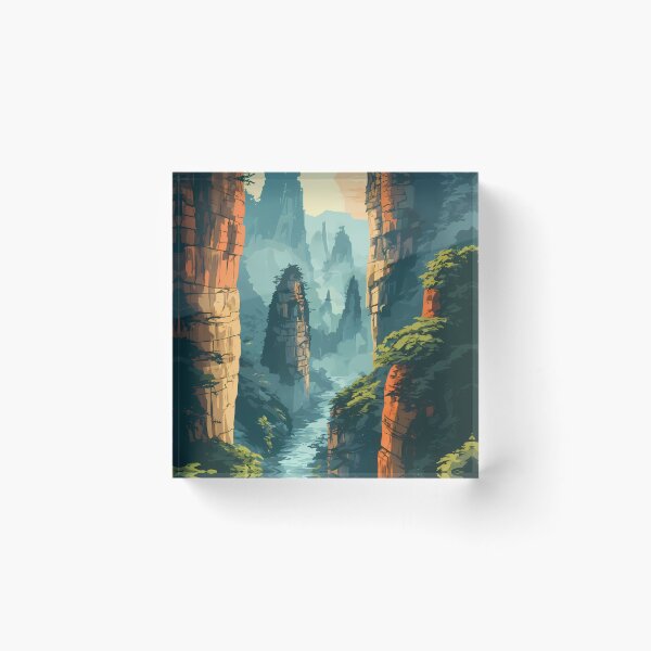 Item preview, Retro Zhangjiajie Mountains Vintage Travel Poster China Nature Illustration designed and sold by JacksoonLester.