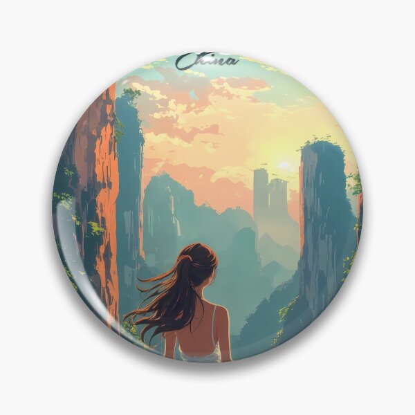 Item preview, Dreamy Anime Girl Gazing at Zhangjiajie Peaks Pastel Sunset Illustration designed and sold by JacksoonLester.