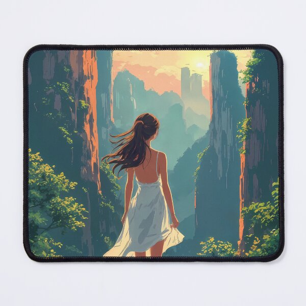Item preview, Dreamy Anime Girl Gazing at Zhangjiajie Peaks Pastel Sunset Illustration designed and sold by JacksoonLester.