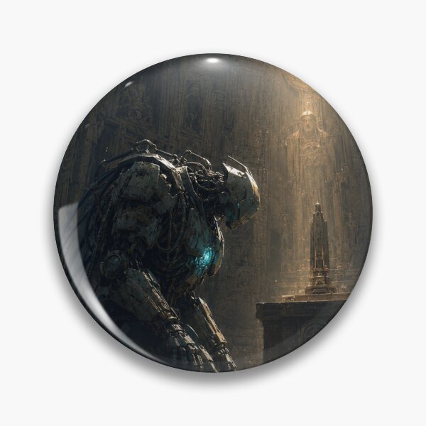 Item preview, Sacred Mecha Kneeling at Altar - Cyberpunk Concept Art Print designed and sold by NightlarkS.