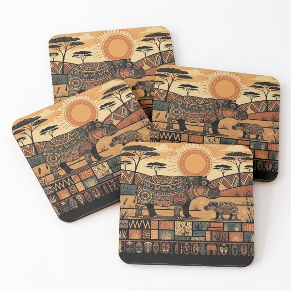 Item preview, African Tribal Hippo Savanna Wildlife Scene designed and sold by d247.