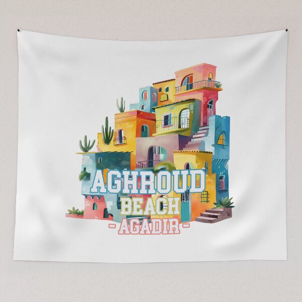 Item preview, Aghroud Beach Agadir Morocco Colorful Coastal Village Artistic Travel Illustration designed and sold by DesignArtist.ia.