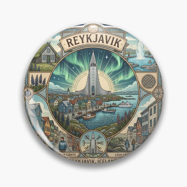 Item preview, Reykjavík Northern Lights & Iceland Heritage Illustration designed and sold by Alice Cristalis.