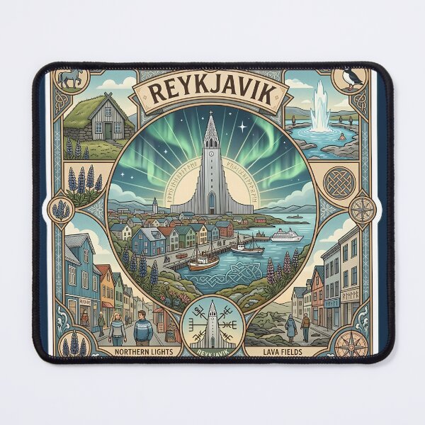 Item preview, Reykjavík Northern Lights & Iceland Heritage Illustration designed and sold by Alice Cristalis.