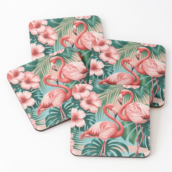 Item preview, Tropical Flamingos and Hibiscus Flowers - Paradise Pattern designed and sold by Ed & Harmony.