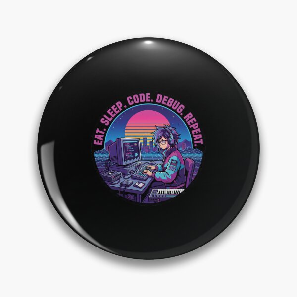 Item preview, Eat Sleep Code Debug Repeat - Retro Synthwave Coder - 80s Tech Sticker designed and sold by Osmose-Studio.