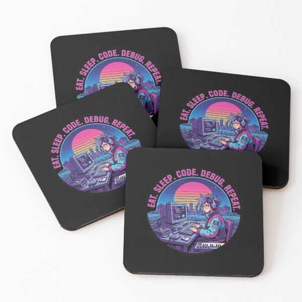 Item preview, Eat Sleep Code Debug Repeat - Retro Synthwave Coder - 80s Tech Sticker designed and sold by Osmose-Studio.