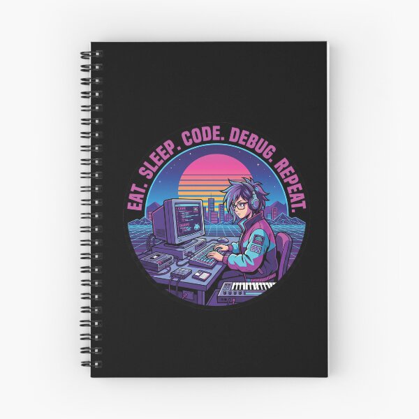 Item preview, Eat Sleep Code Debug Repeat - Retro Synthwave Coder - 80s Tech Sticker designed and sold by Osmose-Studio.