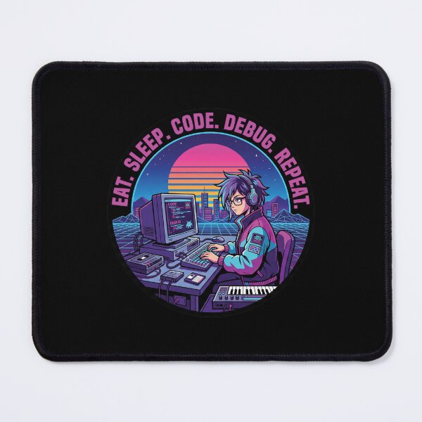 Item preview, Eat Sleep Code Debug Repeat - Retro Synthwave Coder - 80s Tech Sticker designed and sold by Osmose-Studio.