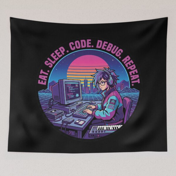 Item preview, Eat Sleep Code Debug Repeat - Retro Synthwave Coder - 80s Tech Sticker designed and sold by Osmose-Studio.
