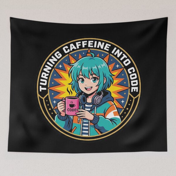 Item preview, Turning Caffeine Into Code - Synthwave Coffee Coder - Retro Tech Art designed and sold by Osmose-Studio.