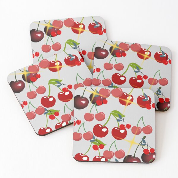Item preview, Cherry Sparkle Pattern Red Fruit Gray Background Art Print designed and sold by Extremeallie.