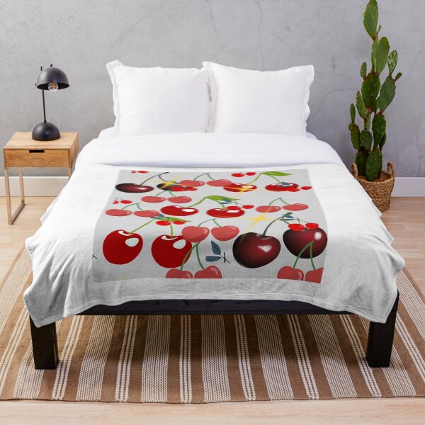 Item preview, Cherry Sparkle Pattern Red Fruit Gray Background Art Print designed and sold by Extremeallie.
