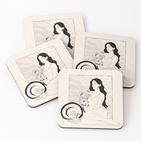 Item preview, Elegant Girl on Beach with Peonies designed and sold by Grin Katalina Floral Patterns & Cozy Art.