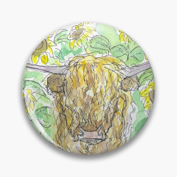 Item preview, Highland Cow in Sunflowers illustration. Original art. designed and sold by DebTheZeb.