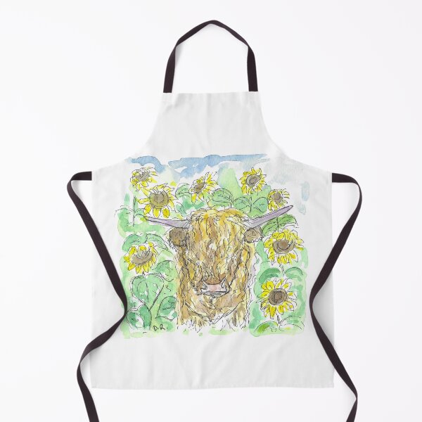 Item preview, Highland Cow in Sunflowers illustration. Original art. designed and sold by DebTheZeb.