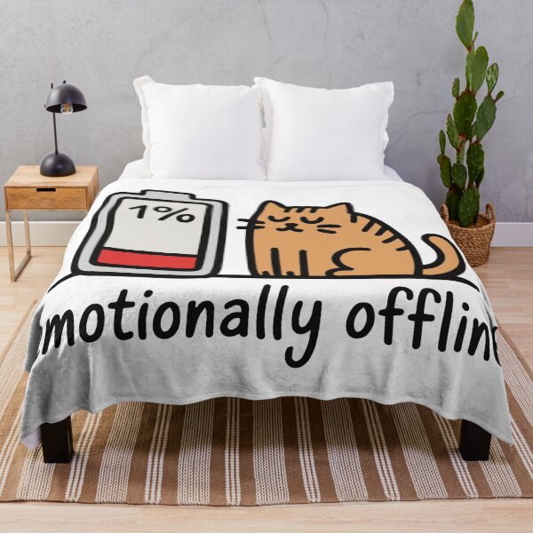 Item preview, Emotionally Offline Cat Sticker – Funny Low Battery Meme Cat Design Black version designed and sold by TeeLabDesign.
